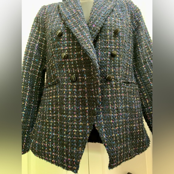 NWOT House of Harlow Double Breasted Button Blue Tweed Blazer Jacket Sz. Small - Picture 4 of 16